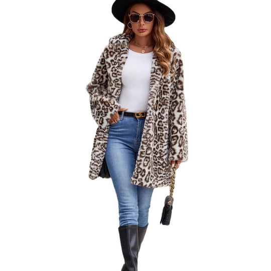 Damen Modischer Leopardenfell Mantel R&B