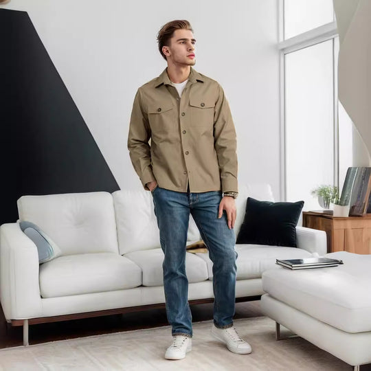 Herren lässige Utility-Jacke mit praktischen Klappentaschen und modernem Schnitt R&B