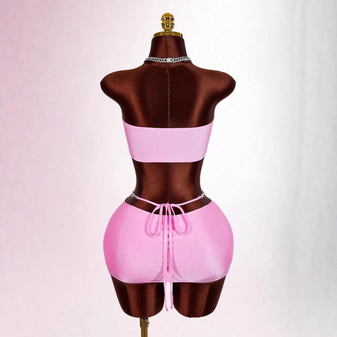 Damen Bandeau Top mit funkelndem Schriftzug R&B