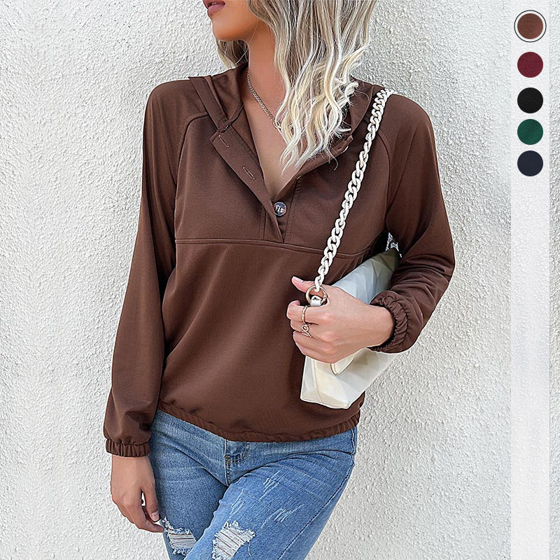 Damen Sportpullover mit Kapuze und Knopfleiste R&B