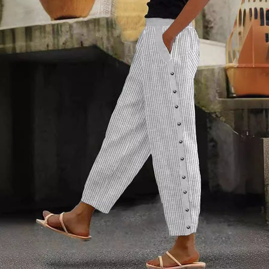 Damen Hochgeschnittene Freizeithose mit gerade geschnittenem Bein und praktischen Knöpfen R&B