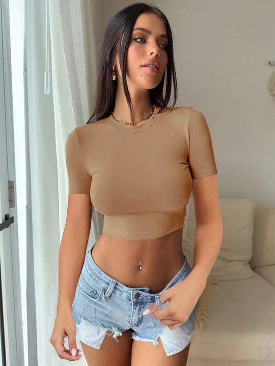 Damen elegantes langärmliges Crop-Top aus hautfreundlichem Material R&B