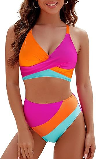 Damen Hoch tailliertes Bikini-Set mit modischem Wickeloberteil R&B