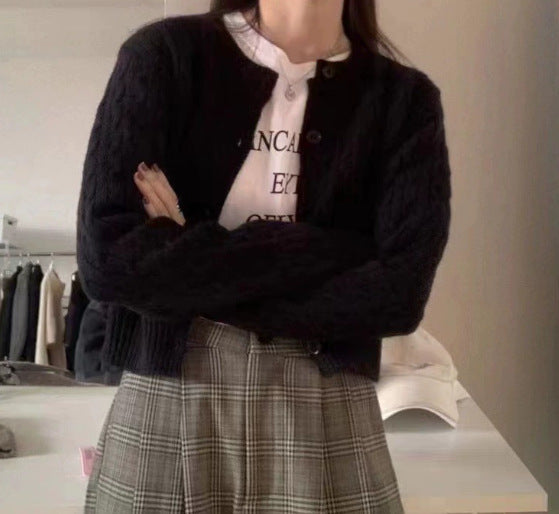 Damen gestrickte Bolerojacke mit Zopfstruktur R&B