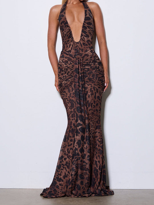 Damen Elegantes Glamour-Kleid mit tiefem V-Ausschnitt und Raffung R&B