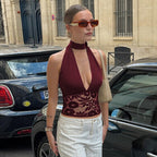 Damen Elegantes Spitzenoberteil mit Halterneck R&B