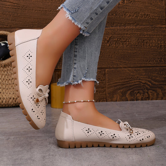 Damen Ballerinas mit elegantem Lochmuster und dekorativem Schleifendetail R&B