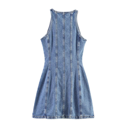 Damen Jeanskleid mit geflochtenem Knoten und durchgehender Knopfleiste R&B