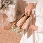 Damen Elegante Ballerinas mit funkelndem Schmuckdetail und stabilem Blockabsatz R&B