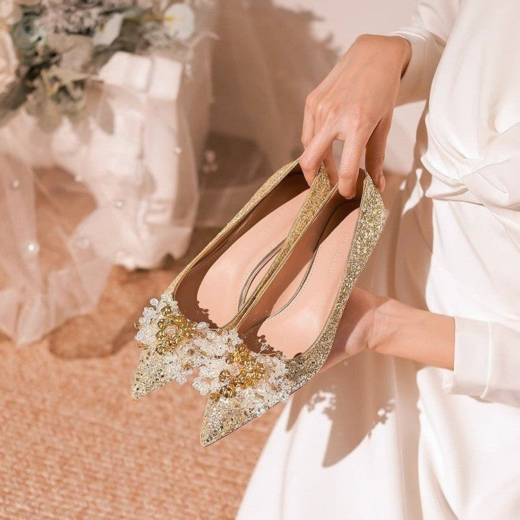 Damen Elegante Ballerinas mit funkelndem Schmuckdetail und stabilem Blockabsatz R&B