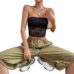 Damen transparente Crop-Top mit floralen Details R&B