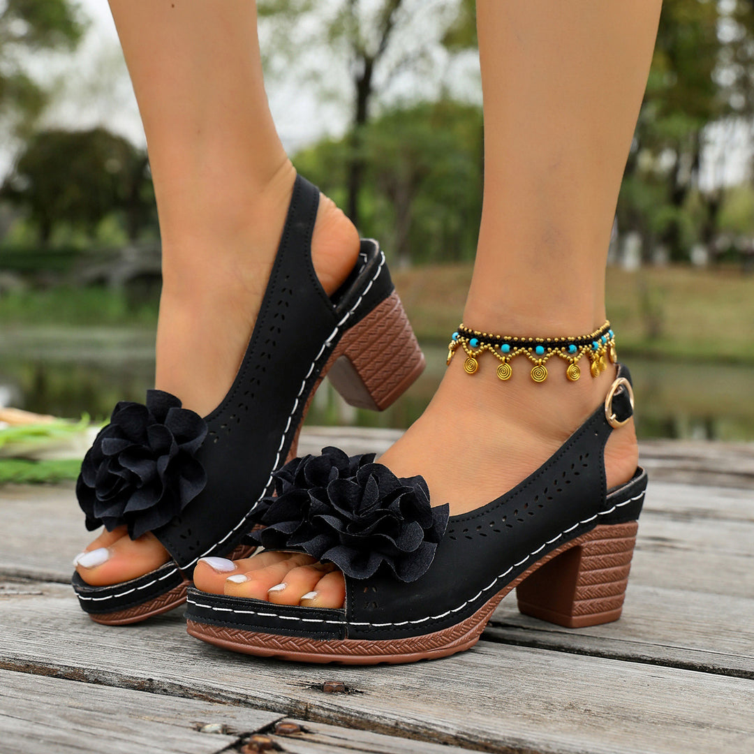 Damen Slingback-Sandalen mit floralem Dekor und komfortablem Absatz R&B