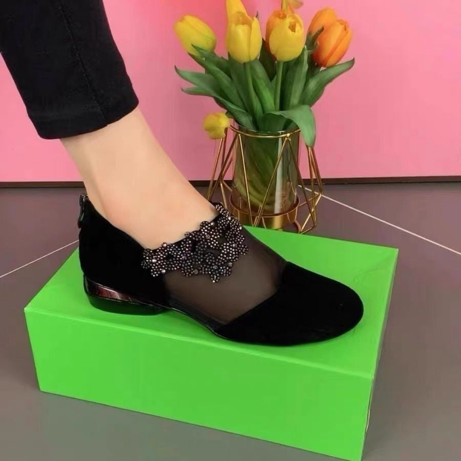 Damen Elegante Ballerinas mit floralem Design und durchscheinendem Einsatz