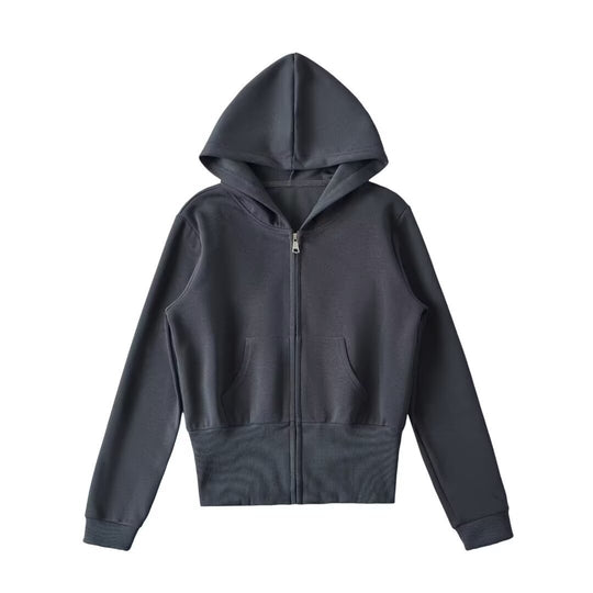 Damen lässige Kapuzenjacke mit Reißverschluss und praktischen Taschen R&B