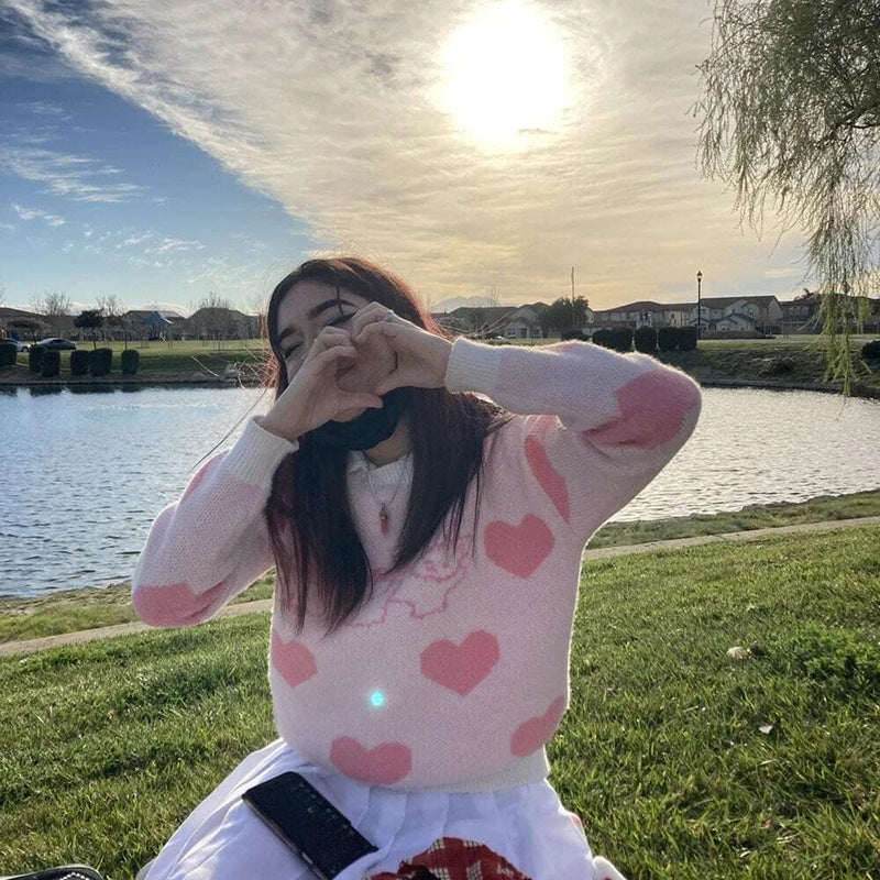 Damen Gemütlicher Pullover mit Herz-Design und verspielten Hasenmotiven R&B