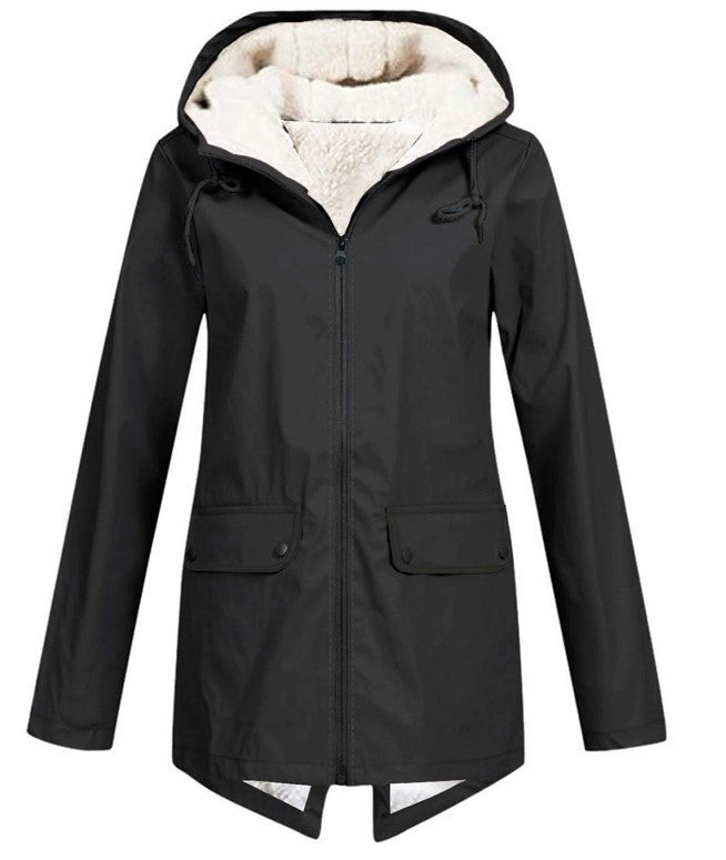 Damen Wasserabweisende Übergangsjacke mit warmem Fleece-Futter und verstellbarem Kapuzenkragen R&B