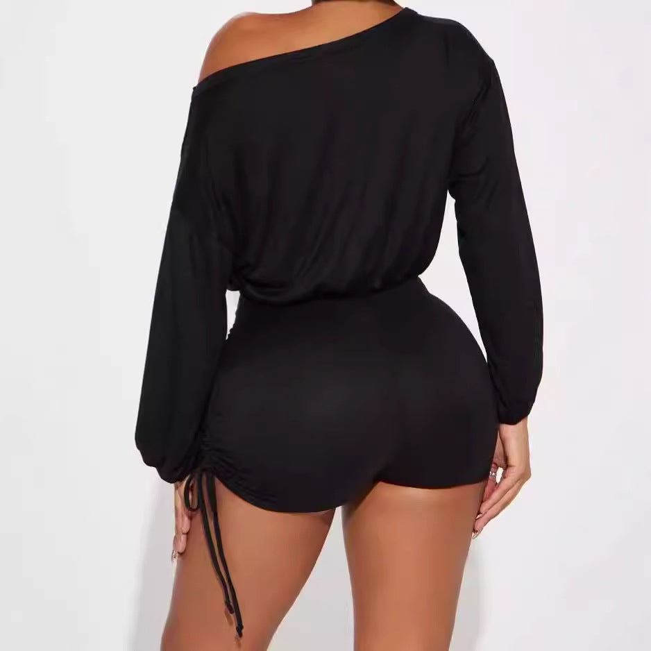 Damen Off-Shoulder Jumpsuit mit gerafften Seiten R&B