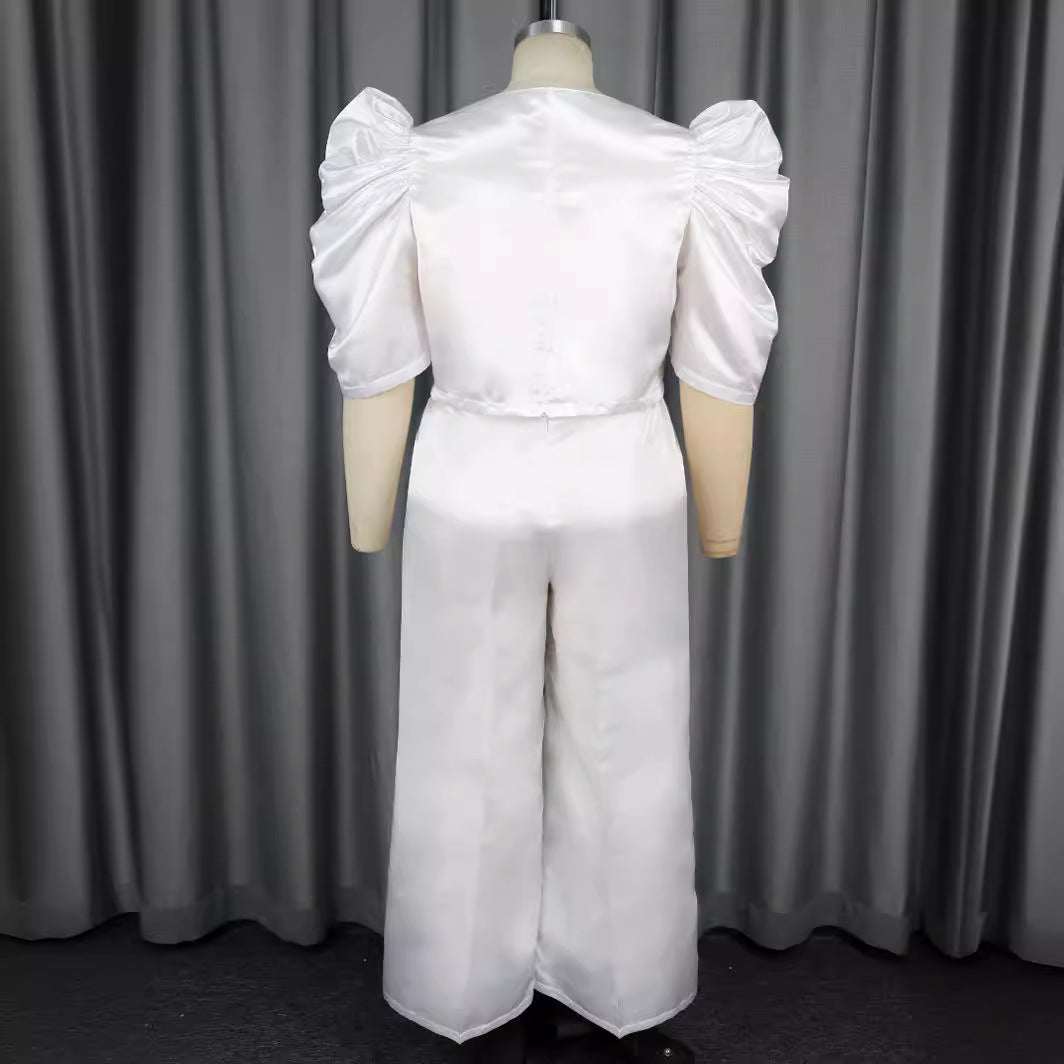 Damen Elegantes Jumpsuit mit voluminösen Puffärmeln und schickem Taillierungsdetail R&B
