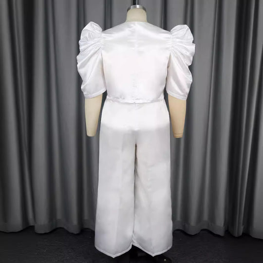 Damen Elegantes Jumpsuit mit voluminösen Puffärmeln und schickem Taillierungsdetail R&B