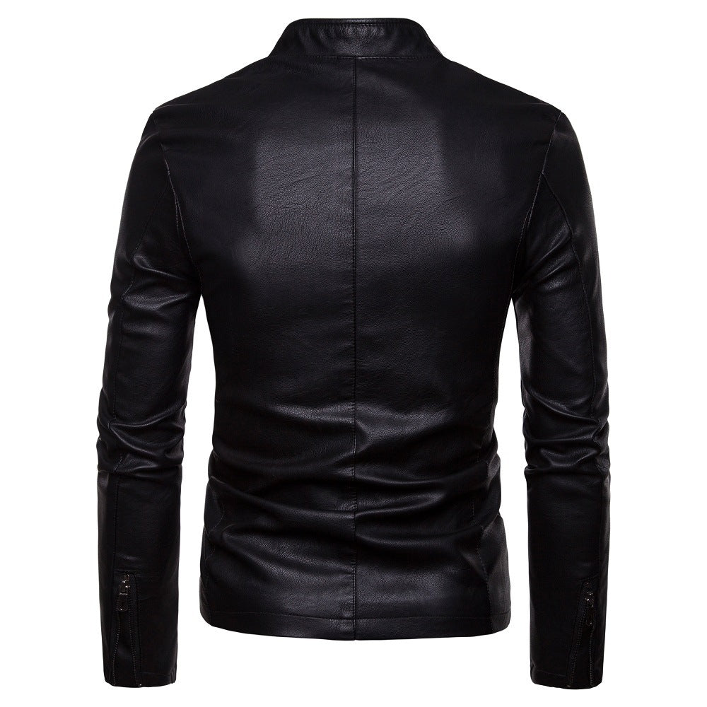 Herren Kunstlederjacke mit modernem Stehkragen und seitlichen Reißverschlusstaschen R&B