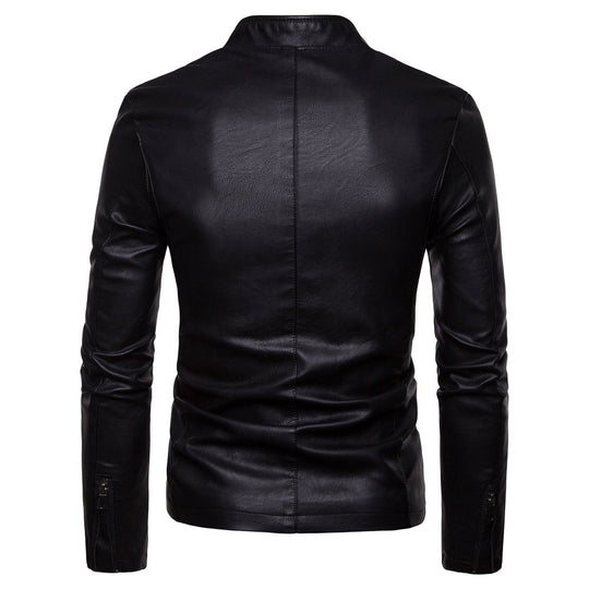 Herren Kunstlederjacke mit modernem Stehkragen und seitlichen Reißverschlusstaschen R&B
