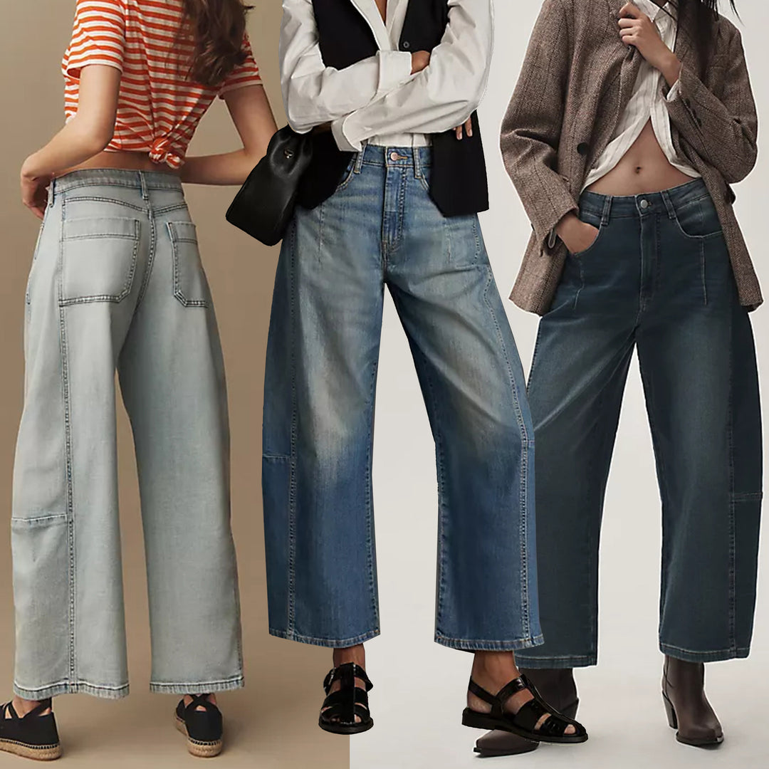 Damen weite Denim-Hose im modernen Schnitt mit hohem Bund R&B