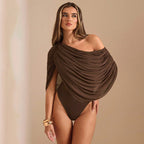 Damen Einseitiger Chiffon-Bodysuit mit Drapierungen R&B