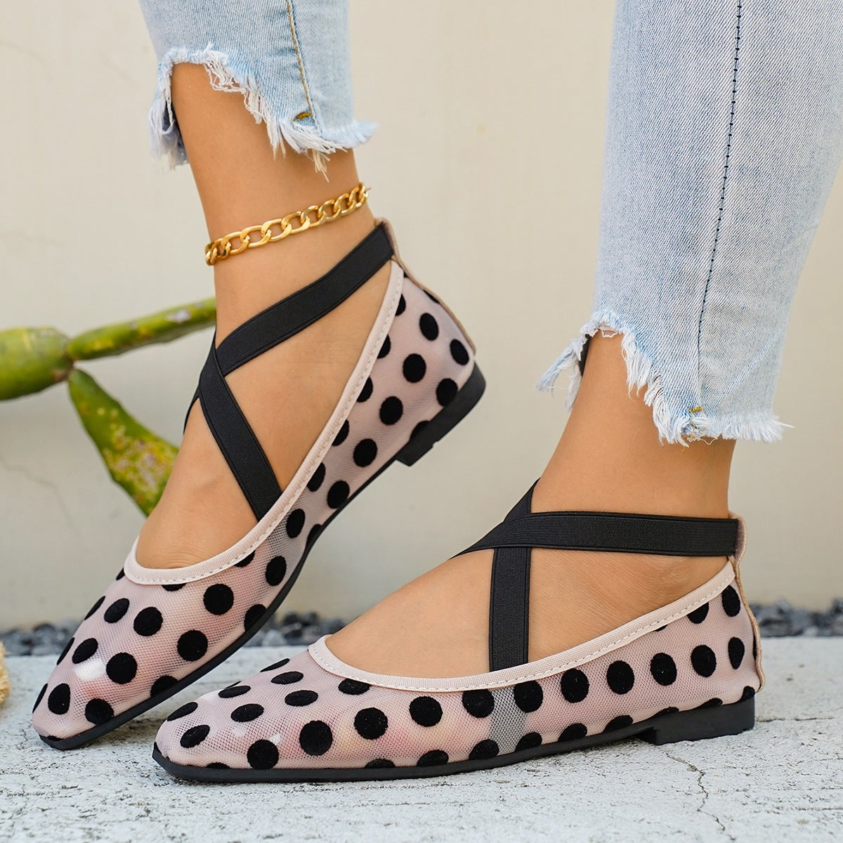 Damen Ballerinas mit Kreuzriemen R&B