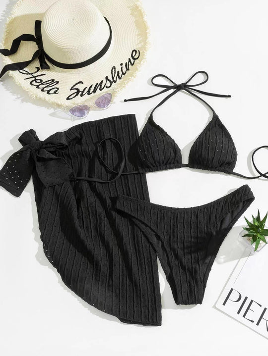 Damen Bikini-Set mit leicht glänzendem Design und verspieltem Wickelrock R&B