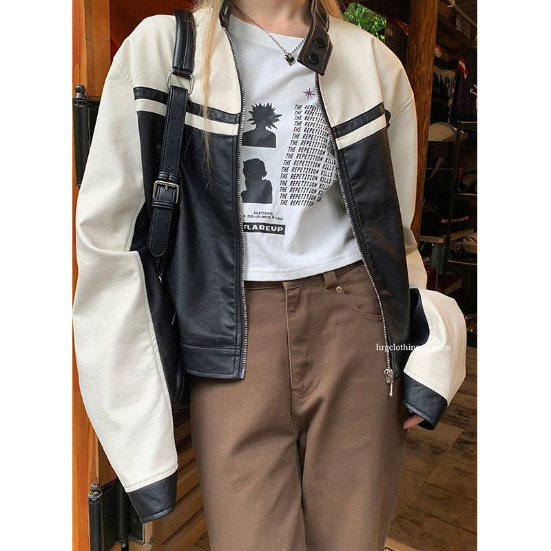 Damen stylische Sportjacke mit kontrastierenden Streifen und hochgeschlossenem Kragen R&B