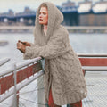 Damen oversized Grobstrickmantel mit Kapuze