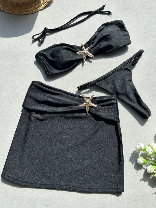 Damen Bikini-Set mit Röckchen und schimmerndem Muschel-Detail R&B