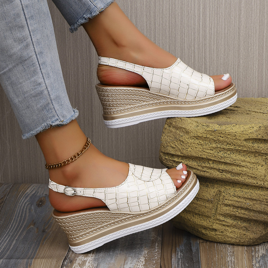 Damen Wedge-Sandalen mit elastischen Riemen und modischem Krallenmuster R&B
