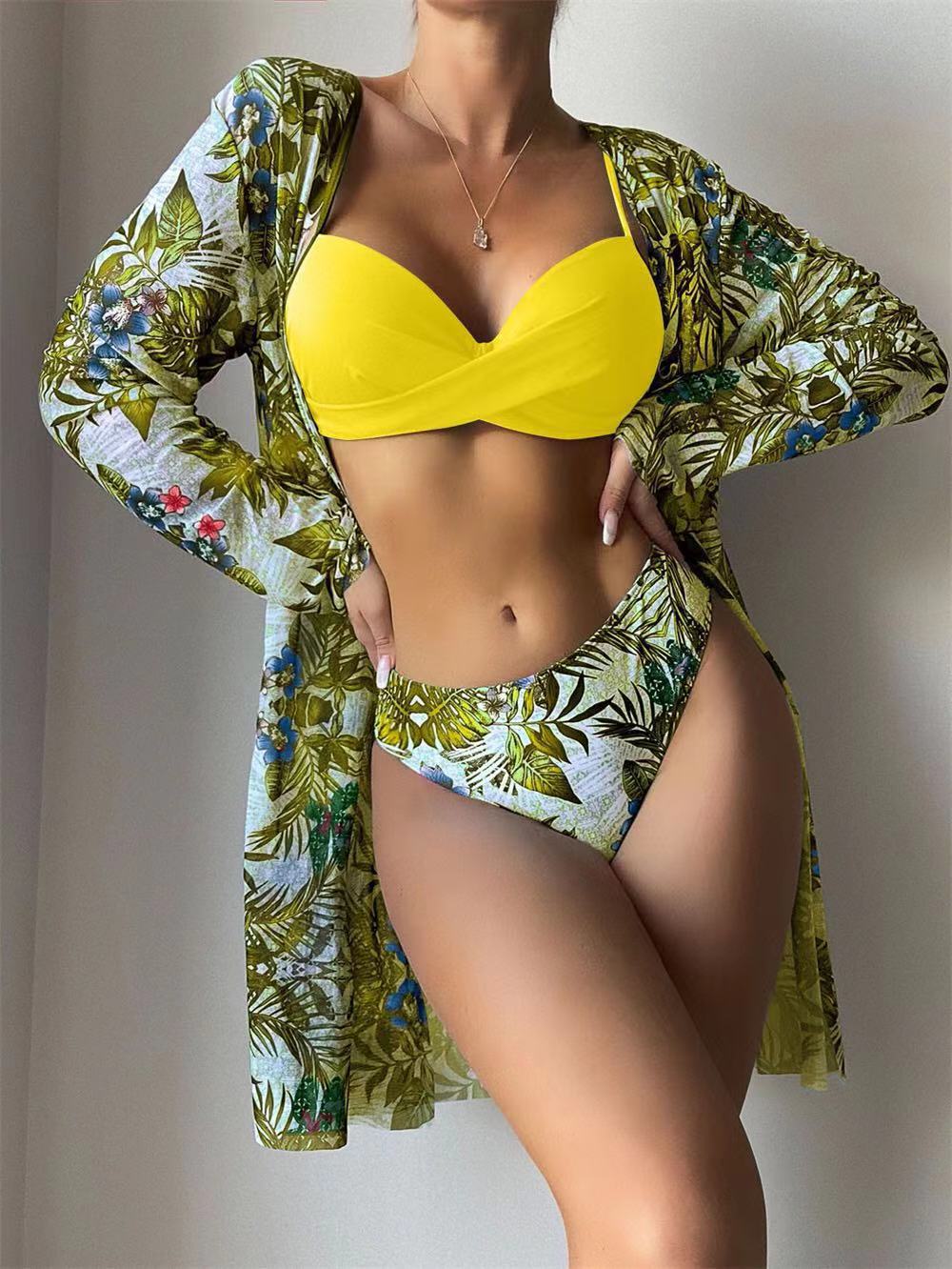 Damen Bikini-Set mit floralen Mustern und elegantem Cover-Up R&B