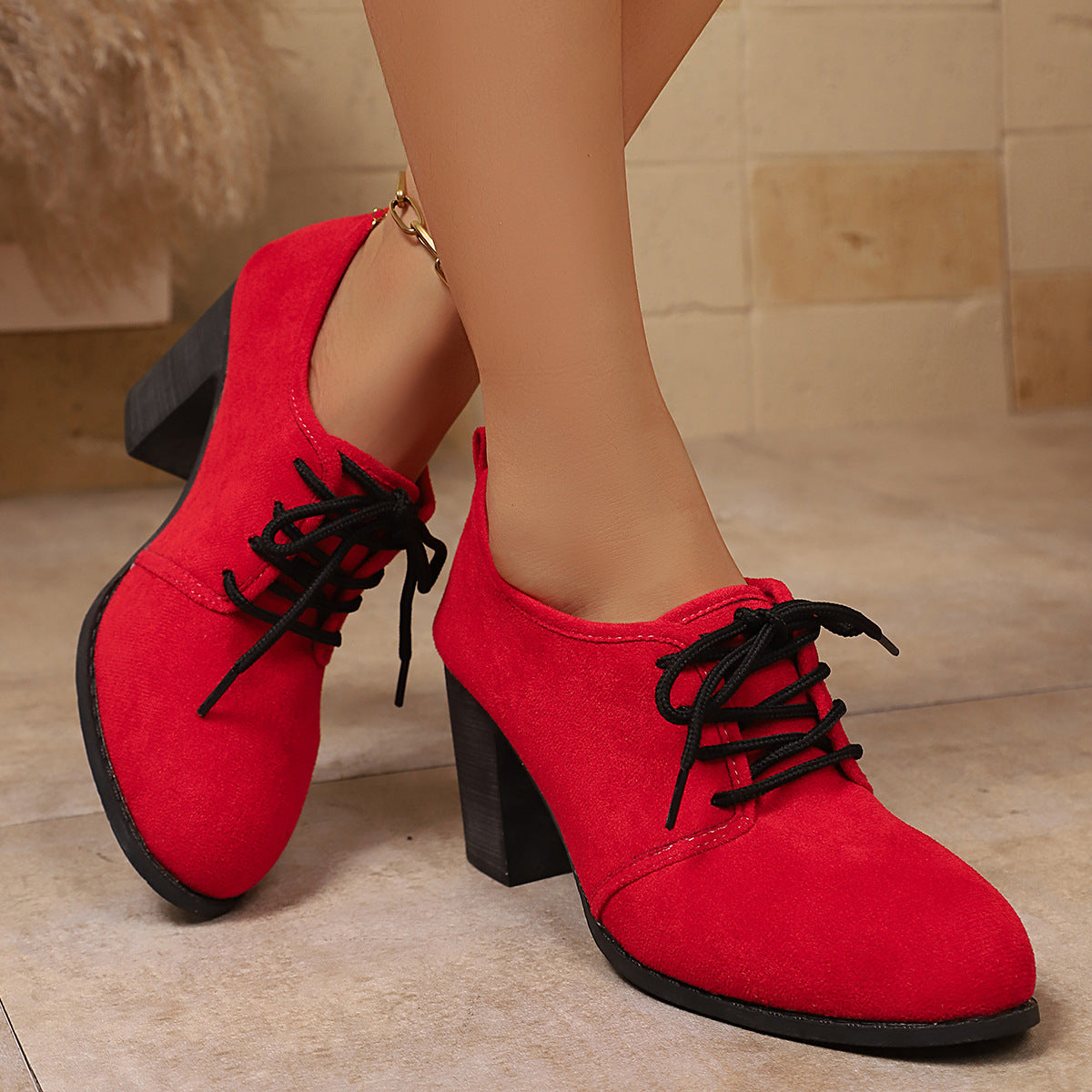 Damen elegante Plateau-Schnürschuhe mit modischem Blockabsatz und komfortablem Fußbett