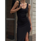 Damen Maxikleid mit Spitzenabschluss und hohem Schlitz R&B
