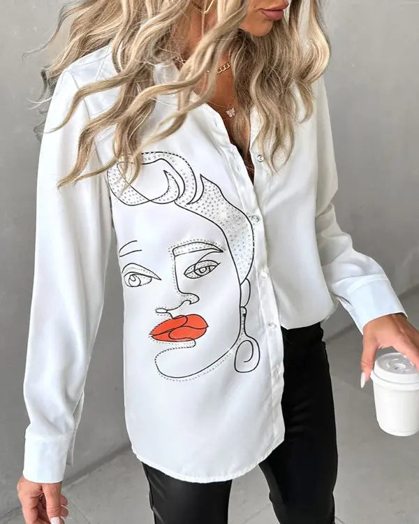 Damen Kunstvolle Bluse mit einzigartigem Grafikdruck R&B