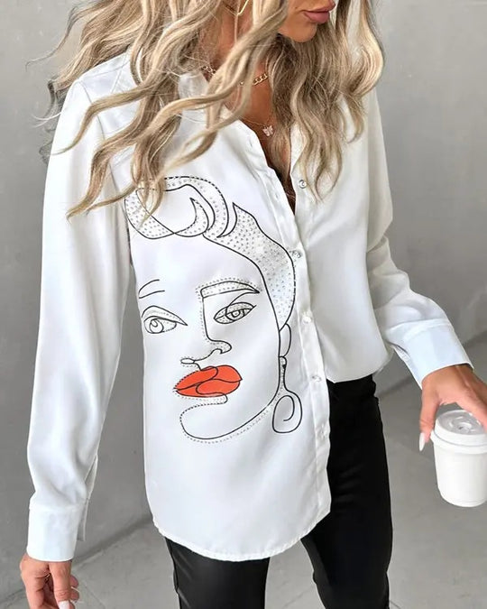 Damen Kunstvolle Bluse mit einzigartigem Grafikdruck R&B