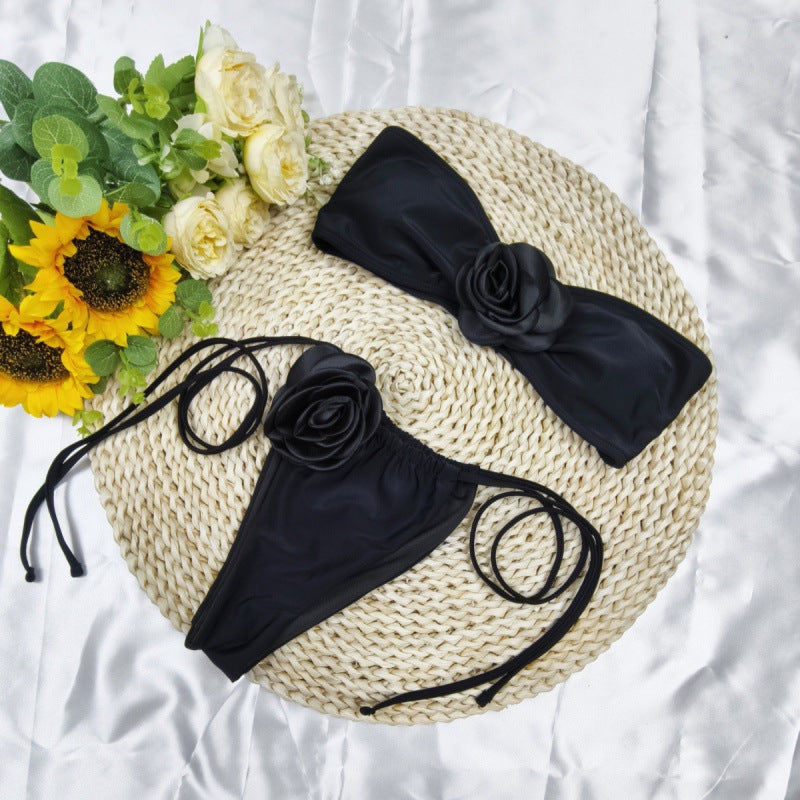 Damen Bandeau-Bikini mit floralem Akzent und verstellbaren Trägern R&B