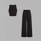 Damen stylishes Sport-Set mit hoch taillierter Weitbein-Hose und sportlichem Bustier R&B