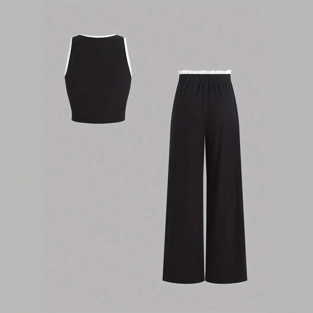 Damen stylishes Sport-Set mit hoch taillierter Weitbein-Hose und sportlichem Bustier R&B