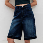 Damen Hoch taillierte Denim-Shorts mit weitem Bein und modischer Struktur R&B