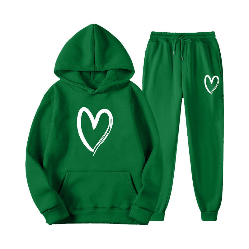 Damen Sweatsuit mit Kängurutasche und herzförmigem Print R&B