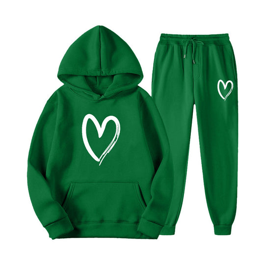 Damen Sweatsuit mit Kängurutasche und herzförmigem Print R&B