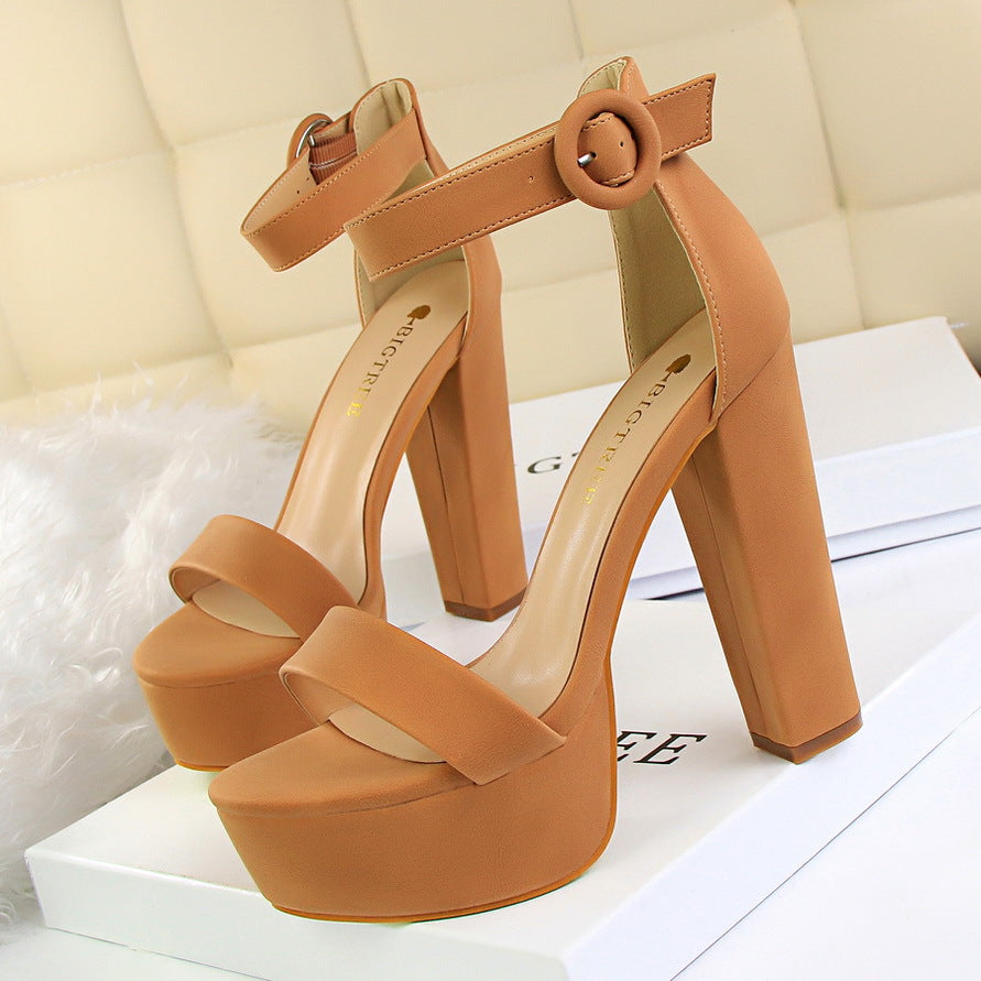 Damen Hochhackige Plateau-Sandalen mit verstellbarem Knöchelriemen und robustem Blockabsatz R&B