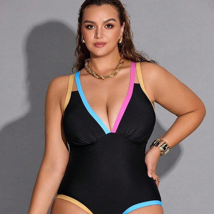 Damen Einteiler Badeanzug mit modernen Kontrastdetails R&B