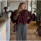 Damen Modische Kurzjacke mit praktischen Taschen und goldenen Druckknöpfen R&B