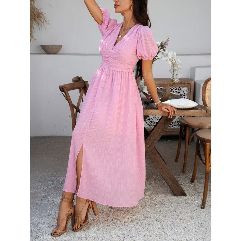 Damen Maxikleid mit raffinierten Puffärmeln und tailliertem Schnitt R&B