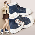 Damen High-Top Sneakers aus robustem Denim mit kuscheligem Fleece-Futter R&B
