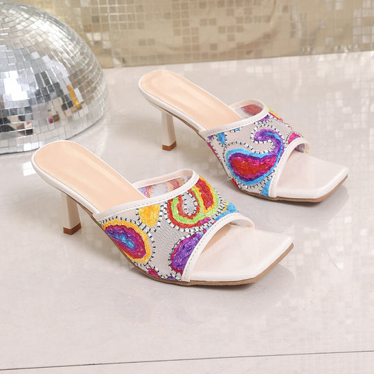 Damen Modische Sandaletten mit buntem Stickdesign und elegantem Schaft R&B